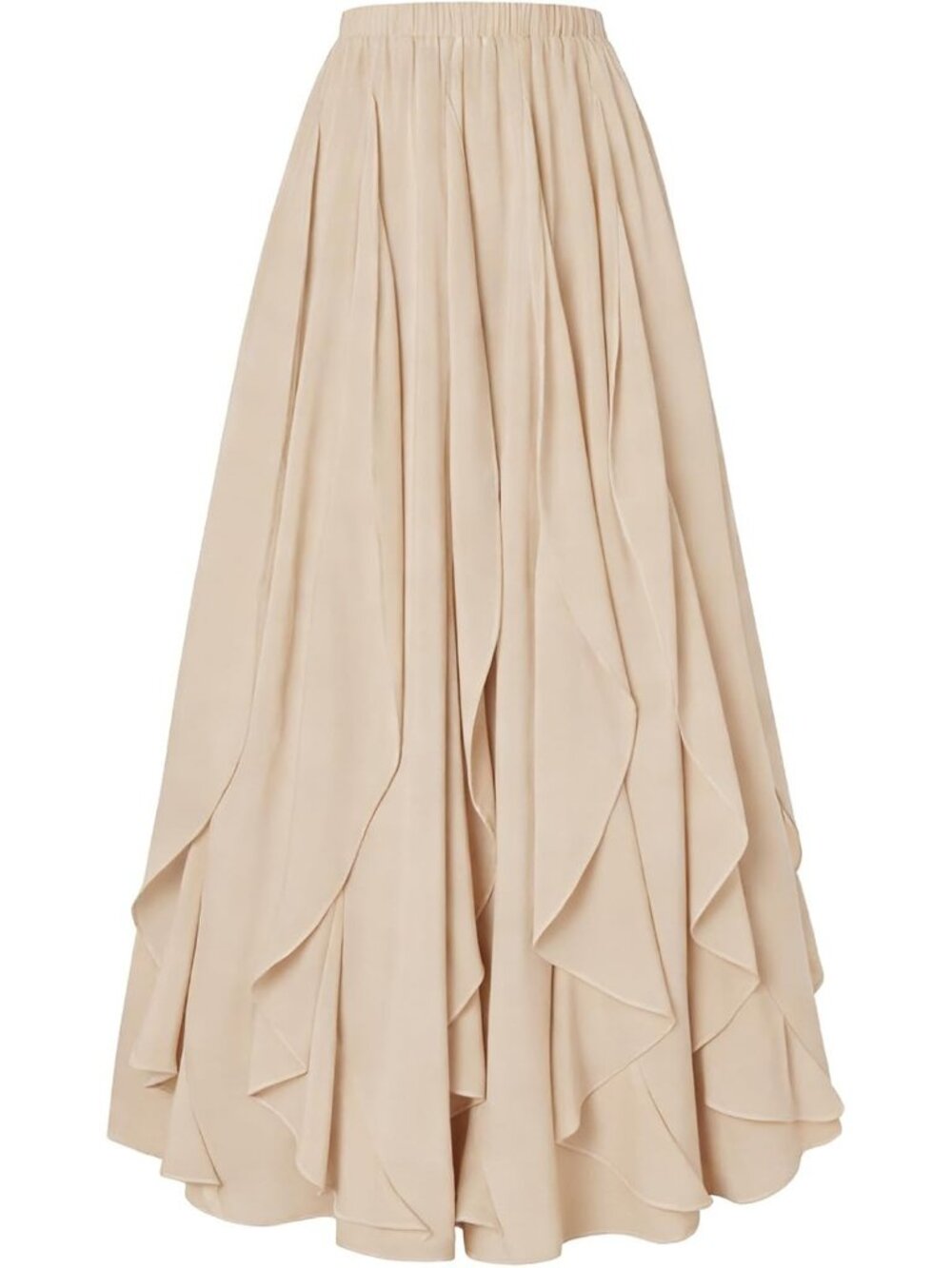 Women's Boho Renaissance High Waisted Ruffle Light Khaki Flowy Long Maxi Skirt